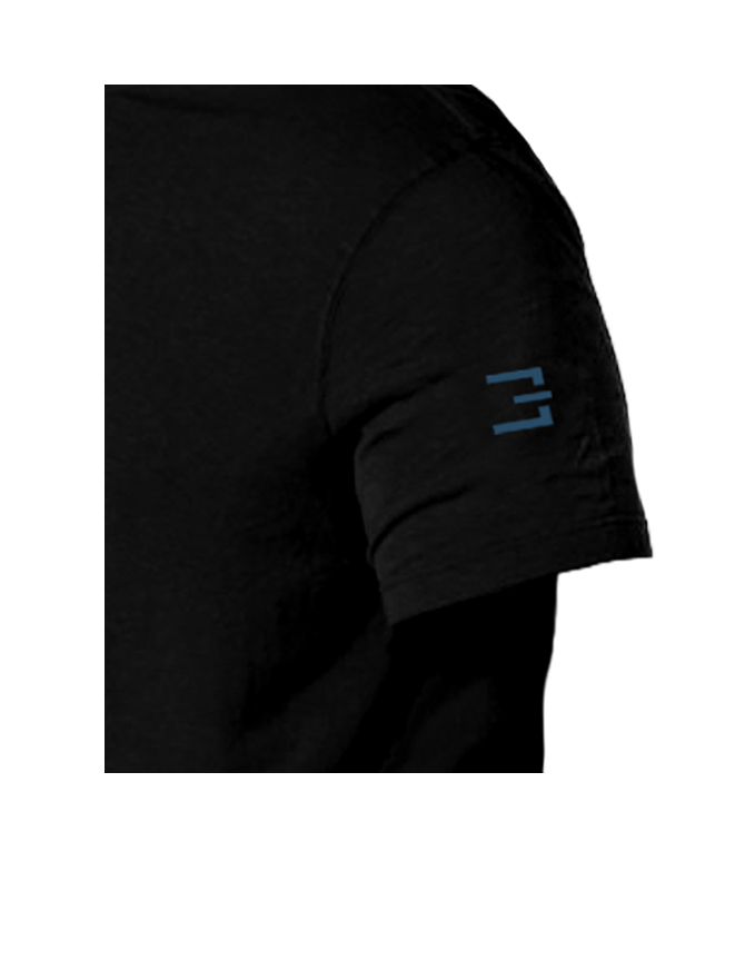 Mens Vertical Tee Black // Sea Blue Back Close Up Mens Vertical Tee Black // Sea Blue Back Close Up